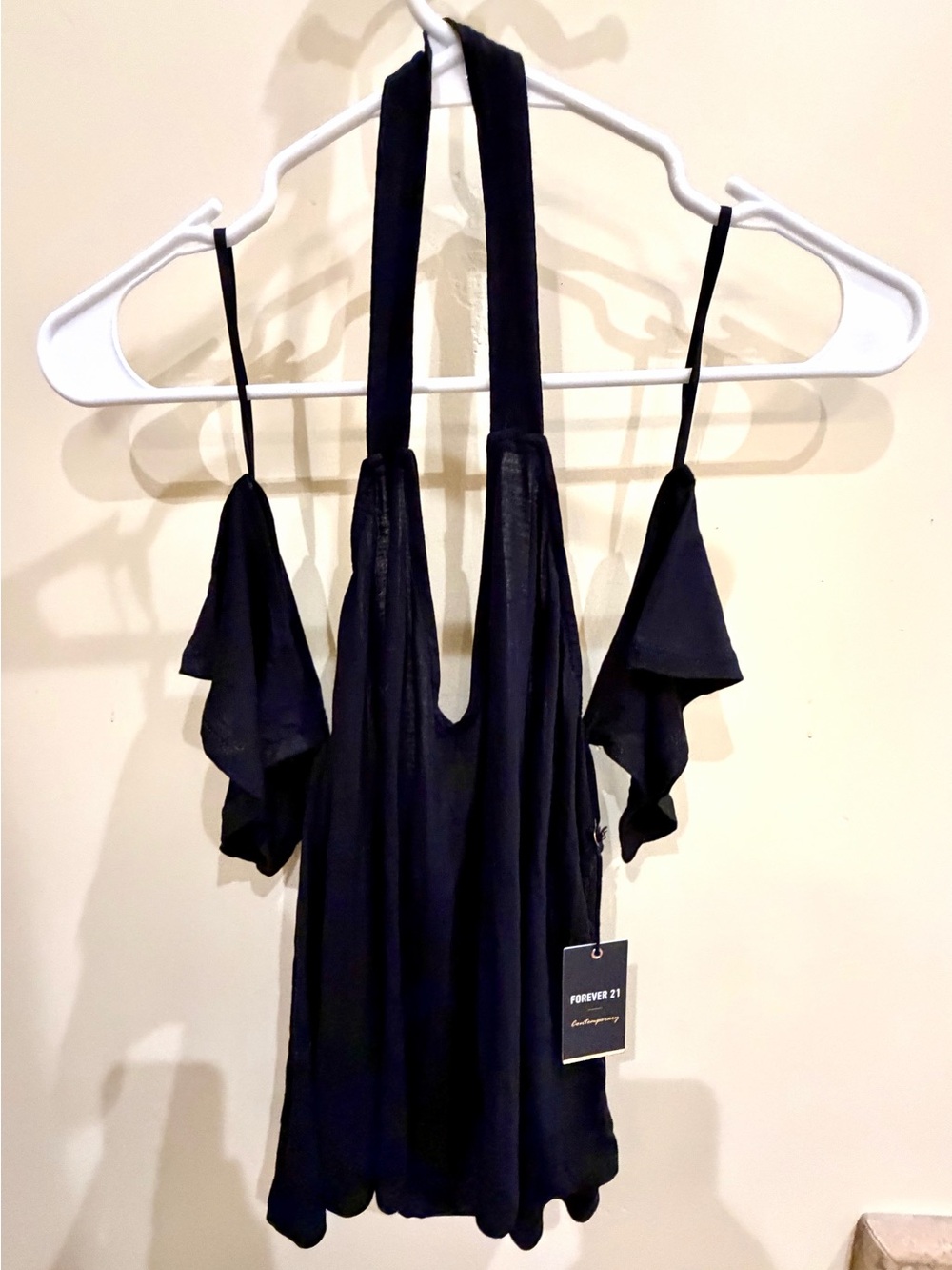 Forever 21 Black Cold-Shoulder Halter Camisole